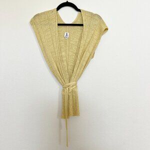 Yellow and Gold Metallic Knit Sweater with Tie Waist